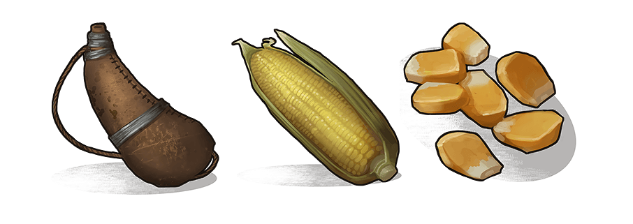 Иконки сумки для воды, кукурузы и её семян